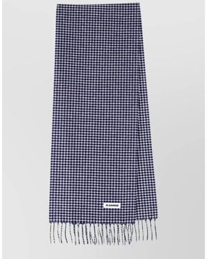 Jil Sander Check Pattern Scarf Fringed Edges Design - Blue