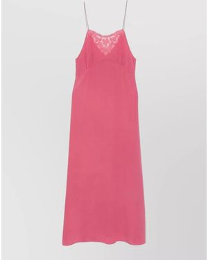 Chloé Silk Midi Dress Lace Straps - Pink