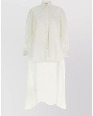 Balenciaga Long Sleeve Shirt Dress High Low Hem - White
