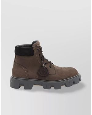 Moncler Leather Lace-Up Ankle Boots - Brown