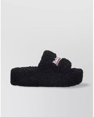 Balenciaga Heeled Sandals With Platform Sole And Faux Fur Texture - Black