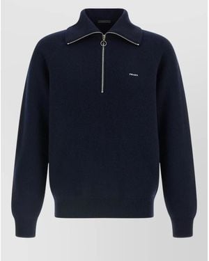 Prada Cashmere Wool Half-Zip Oversized Sweater - Blue