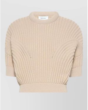 Sportmax Cotton Blend Jumper Sunburst Rib Knit - Natural