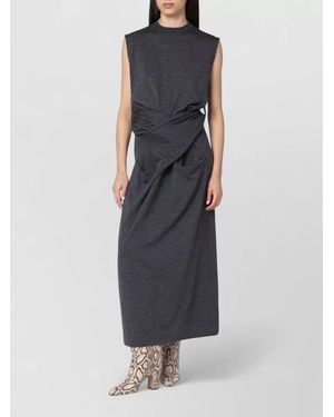 Jil Sander Maxi Dress Sleeveless Round Neck Tie Waist - Blue