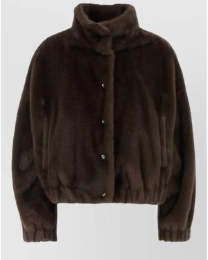 Weekend by Maxmara Nemone Cropped Eco Fur High Collar Coat - Black