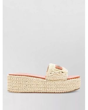 Versace Platform Fabric Mules Open Toe Braid - Natural