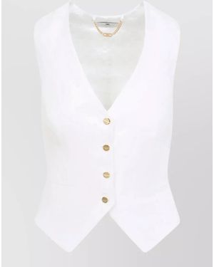 Elisabetta Franchi Linen Gilet Tailored Fit Sleeveless Chain - White