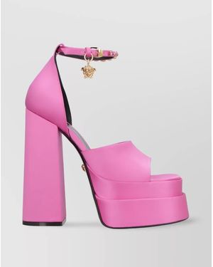 Versace Satin Crystal-Embellished Platform Sandals - Pink