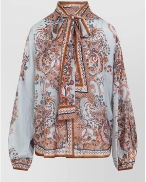 Zimmermann Silk Printed Tie Neck Blouse - Multicolour