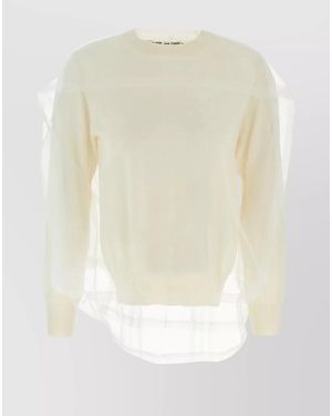 Comme des Garçons Tulle Wool Crew Neck Long Sleeve Jumper - White