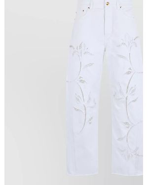 Alberta Ferretti Cotton High-Rise Perforated Wide-Leg Jeans - White