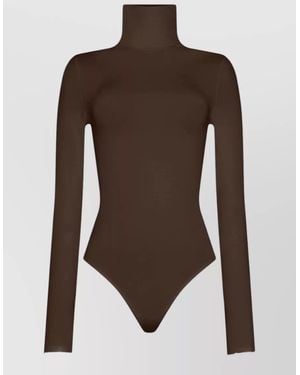 Wolford Turtleneck Long Sleeve Stretch Body Suit - Brown