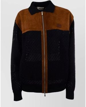 Miu Miu Jacket Contrast Panels Long Sleeves Ribbed Cuffs - Black