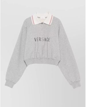 Versace Cropped Crewneck Top Contrast Collar Hem - White