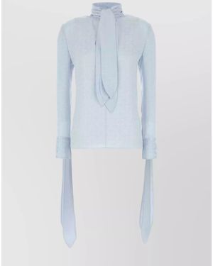 Givenchy Silk Pussy-Bow Long-Sleeve Blouse - Blue
