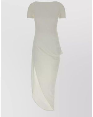 Jacquemus Soleil Dress Short Sleeves Asymmetric Draped Hem - White