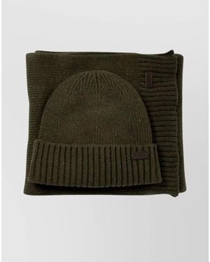Barbour "Carlton Fleck" Beanie & Scarf Set - Green
