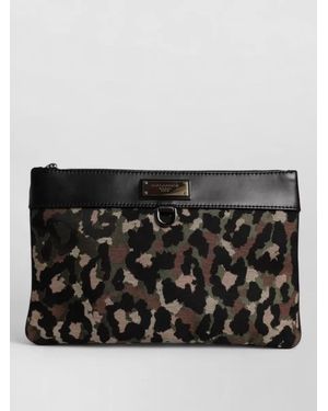 Dolce & Gabbana Rectangular Camouflage Leopard Jacquard Logo Clutch - Black