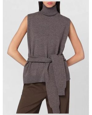 Rohe Turtleneck Sleeveless Top Belted Waist Slits - Grey