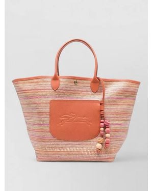 Longchamp Tote Bag Woven Texture Silk Fabric - Orange