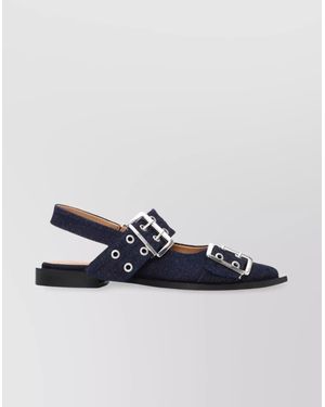 Ganni Denim Slingback Ballerina Flats - Blue