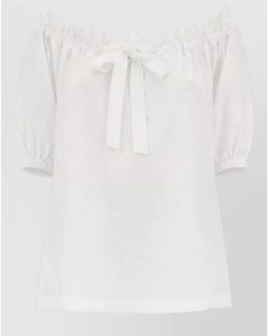Patou Off Shoulder Oversize Top Bow Detail - White
