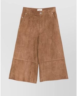 Ami Paris Suede Leather Wide-Leg Trousers - Brown