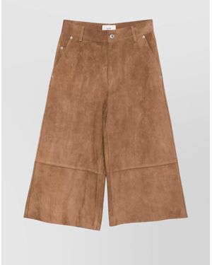 Ami Paris Suede Leather Wide-Leg Pants - Brown