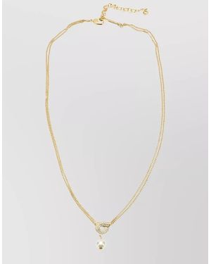 Ferragamo Gancini Pearl Pendant Necklace Chain Crystal - White