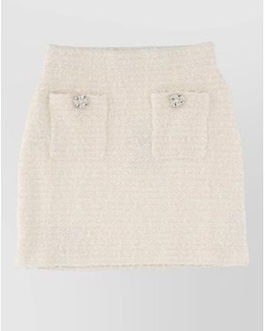 Self-Portrait Wool Miniskirt Textured Fabric Front Pockets Buttons - Natural