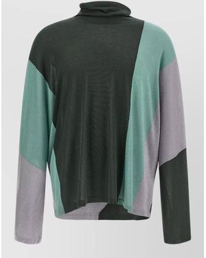 Kiko Kostadinov Silk Blend Fine Knit Turtleneck Asymmetric Jumper - Green
