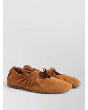 Loewe Suede Goatskin Ballerina Flats Flexible Sole - Brown