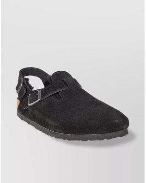 Birkenstock Shearling Suede Leather Mules - Black