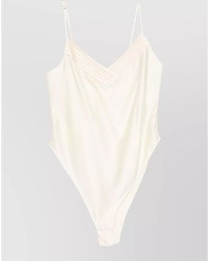 forte_forte Silk V-Neck Pleated Bodysuit - White