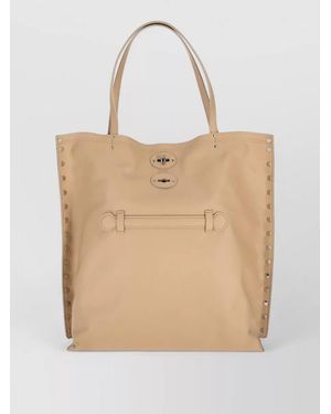 Zanellato Saeta M Tote Bag Studded Dual Handles - Natural