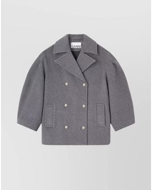 Ganni Cashmere Blend Double Breasted Midi Coat - Grey