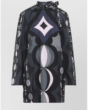 PUCCI Pucci Geometric-Printed Long-Sleeved Dress - Grey