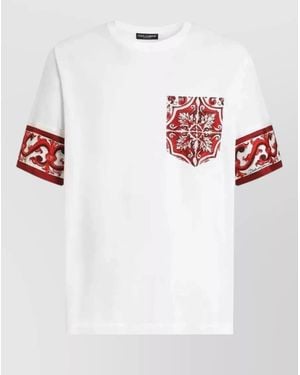 Dolce & Gabbana Majolica Print Crew Neck Short Sleeve T Shirt - White
