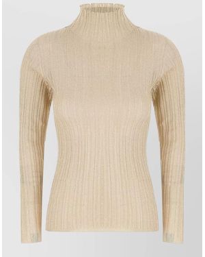 Fabiana Filippi Viscose Blend Jumper Long Sleeves Mock Neck - Natural