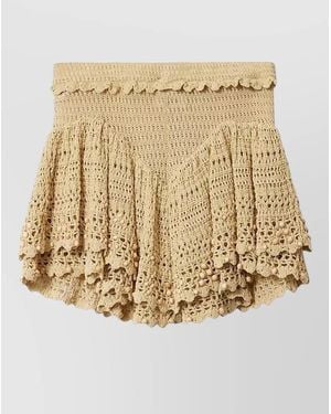 Isabel Marant Crochet Mini Skirt Beaded Ruffled Hem - Natural