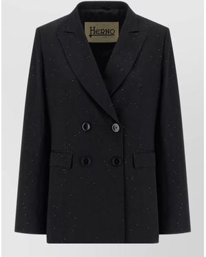 Herno Sequined Tailored Blazer Double Breasted Design - Black