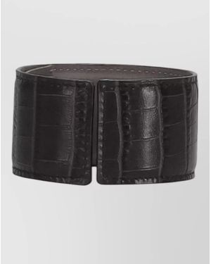 Niccolò Pasqualetti Croc Embossed Leather Wide Cuff Bracelet - Black