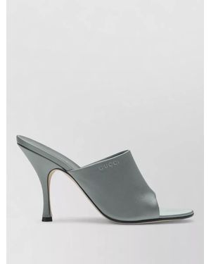 Gucci Open Back Peep Toe Leather Mules - Gray