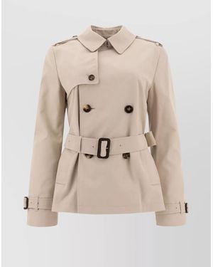 Burberry Belted Double-Breasted Coat Buckle Accents - Natural