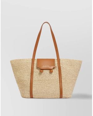 Marni Woven Texture Tote Bag With Leather Trim - Natural