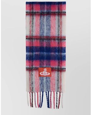 Vivienne Westwood Chequered Scarf Alpaca Blend Fringes - White