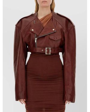 Rick Owens Waist Belted Cropped Leather Jacket - Red