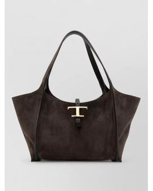 Tod's T Timeless Small Suede Shoulder Bag - Black