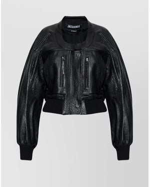 Jacquemus Cropped Crewneck Jacket Textured Finish - Black