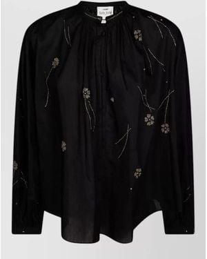 forte_forte Embroidered Cotton Blouse High Neck Long Sleeves - Black